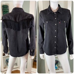 Levi's Western Fringe Charcoal Grey Pearl Snap Button-Down Shirt denim jean